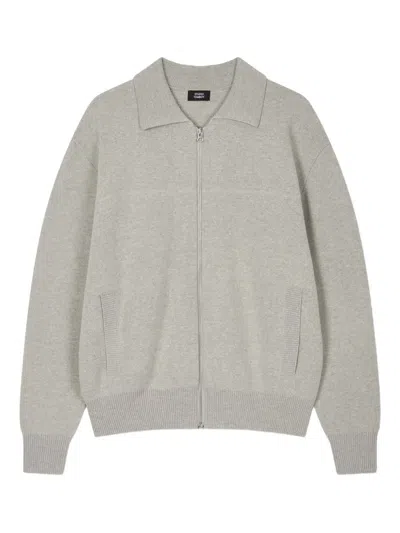 Studio Tomboy Spread-collar Zip-up Cardigan In Gray