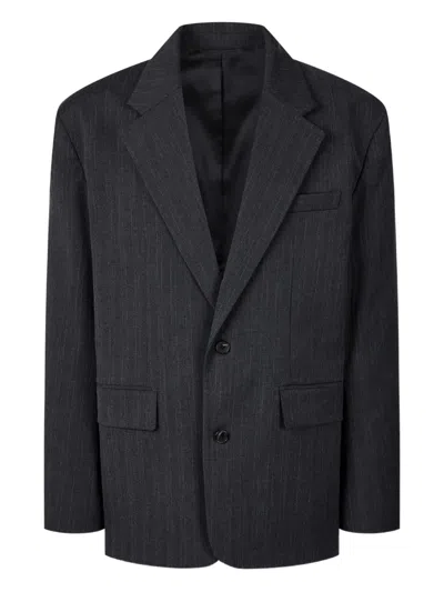 Studio Tomboy Striped Single-breasted Blazer In Gray