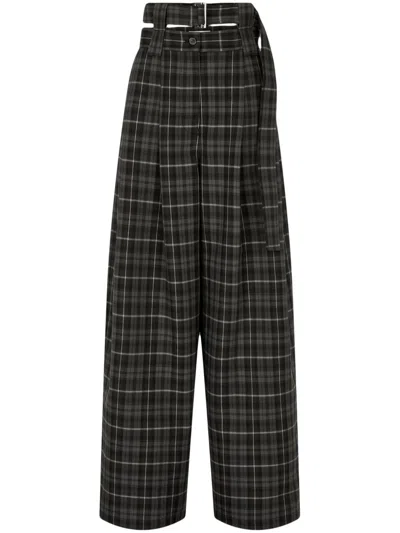 Studio Tomboy Tartan Check-pattern Belted Tuck Trousers In Black