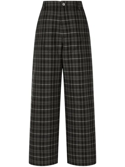 Studio Tomboy Tartan-check Wide-leg Trousers In Black