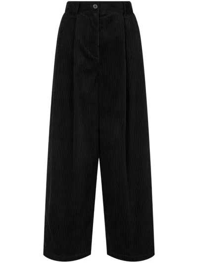 Studio Tomboy Two-tuck Corduroy Trousers In Black