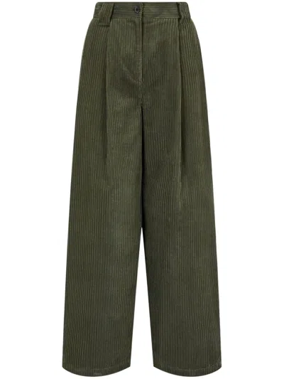 Studio Tomboy Two-tuck Corduroy Trousers In Green