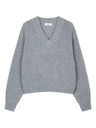 Studio Tomboy V-neck Rib Knit Sweater In Gray