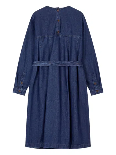 Studio Tomboy Waist-belt Denim Shirt Dress In Blue