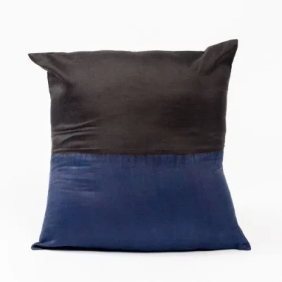 Studio Variously Aakar Mor Black And Indigo Color Block Mulberry Silk Pillow