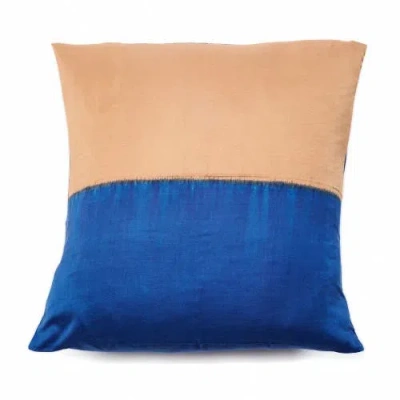 Studio Variously Aakar Mor Black And Indigo Color Block Mulberry Silk Pillow