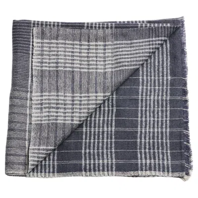 Pre-owned Studio Variously Alloy Navy Stripes Pattern Soft Merino Linen Handloom Throw In Blue
