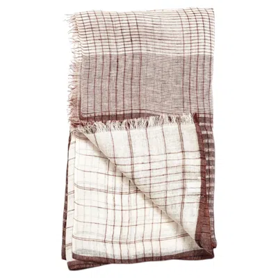 Pre-owned Studio Variously Auro White Maroon Brown Soft Linen Handwoven Artisanal Scarf