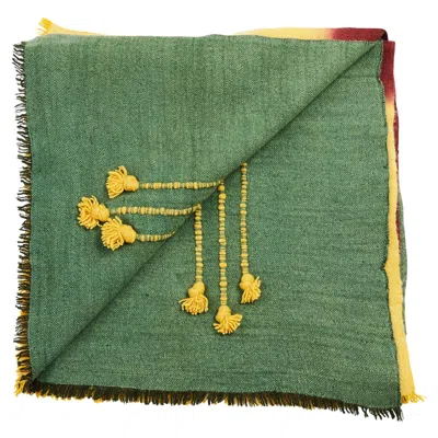 Pre-owned Studio Variously Avocado Green Hand Woven Hand Knotted Textured Artisanal Plush Blanket Scarf