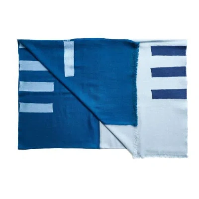 Studio Variously Canyon Hand Embroidered Hand Woven Merino Silk Soft Scarf In Blue