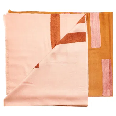Pre-owned Studio Variously Canyon Hand Embroidered Hand Woven Modern Artisanal Scarf In Orange