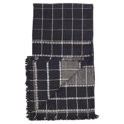 Pre-owned Studio Variously Charco Handloom Throw / Blanket Black Organic Cotton Checks Pattern
