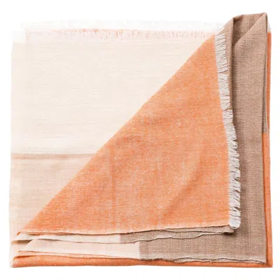 Pre-owned Studio Variously Chestnut Brown Beige Orange Merino Modern Artisanal Handloom Throw