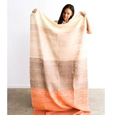 Studio Variously Chestnut Orange Cream Brown Color Block Handwoven Soft Merino Throw In Multi