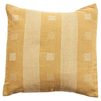 Pre-owned Studio Variously Chokor Nira Ochre Organic Cotton Handloom Pillow In Geometric Patterns In Sand