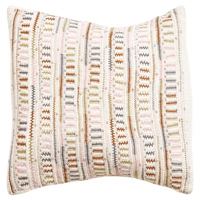 Pre-owned Studio Variously Dahli Multi Color Fully Hand Embroidered & Handwoven Artisanal Pillow Cover In Sand