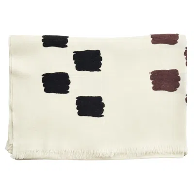 Pre-owned Studio Variously Dahlia Off White Classic Hand Embroidered Hand Woven Modern Artisanal Scarf