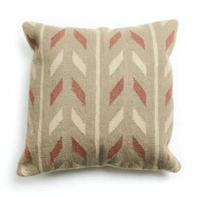 Studio Variously Ero Green Brown Geometric Pattern Hand-woven Jute Cotton Large Pillow