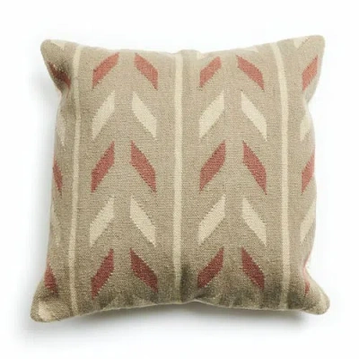 Studio Variously Ero Green Brown Geometric Pattern Hand-woven Jute Cotton Pillow In Multi