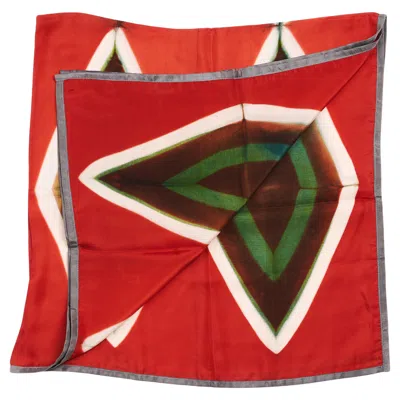Pre-owned Studio Variously Fawn Square Silk Modern Artisanal Scarf In Multicolor Hand Crafted Shibori Print In Red