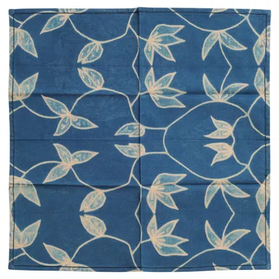 Pre-owned Studio Variously Folio Floral Indigo Cotton Table Napkin, Handcrafted By Artisans ( Set Of 4 ) In Blue