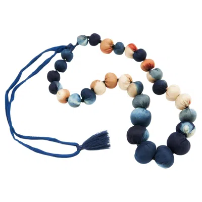 Pre-owned Studio Variously Handcrafted Modern Artisan Silk Beaded Necklace By Variously In Indigo & Gold In Blue
