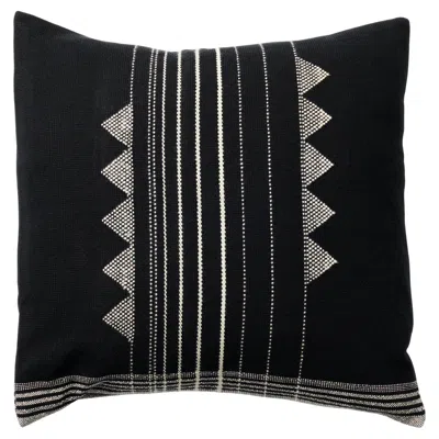 Pre-owned Studio Variously Handwoven Black Pillow Cover Kora In Natural Blend Fabric 24"