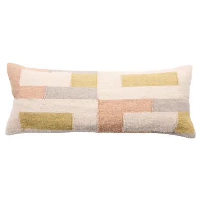 Pre-owned Studio Variously Handwoven Geometric Pattern Shale Lumbar Pillow Cover Soft Pastel Colors In Sand