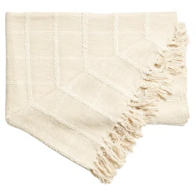 Pre-owned Studio Variously Handwoven Off White Cotton Sea Shell Throw By Designer , 50x70”