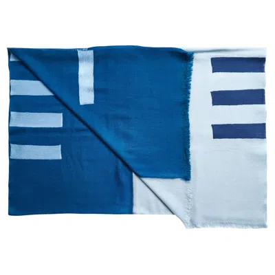 Pre-owned Studio Variously Harbor Blue Silk Merino Hand Woven Hand Embroidered Modern Artisanal Scarf