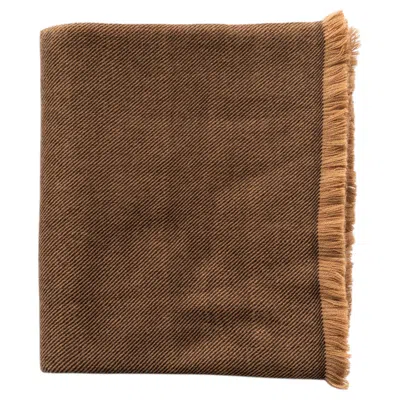 Pre-owned Studio Variously Hay Twill Merino Handloom Soft Throw Blanket In Rich Warm Brown