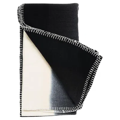 Pre-owned Studio Variously Ink Black & Off White Ombre Textured Modern Throw In Merino & Hand Stitched Hem