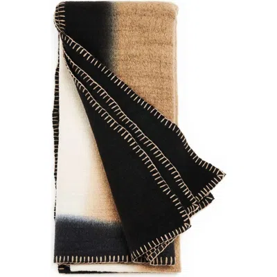Studio Variously Ink Black White Ombre Textured Throw In Hand Spun Merino And Hand Stitched Hem