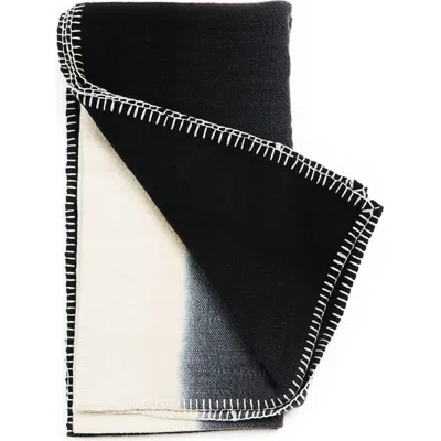 Studio Variously Ink Black White Ombre Textured Throw In Hand Spun Merino And Hand Stitched Hem