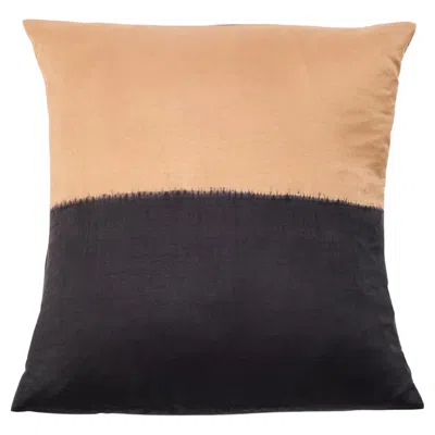 Pre-owned Studio Variously Kala Black And Gold Color Block Mulberry Silk Pillow Cover Only 20x20 Inches In Purple