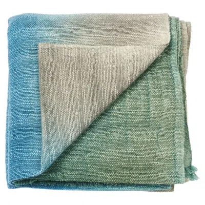 Pre-owned Studio Variously Lake Moss Handwoven Merino Throw Blanket In Serene Shades Of Blue Green