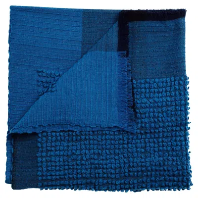 Pre-owned Studio Variously Macaroon Midnight Dark Blue Plush Merino Throw By , Hand-woven