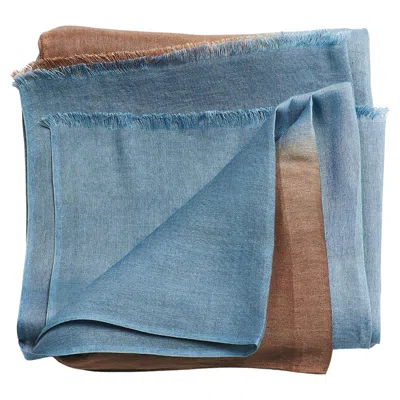 Pre-owned Studio Variously Mahogany Sky Ombre Soft Linen Silk Handloom Modern Artisanal Scarf Brown & Blue