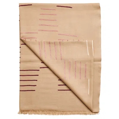 Pre-owned Studio Variously Maple Beige Hand Embroidered Hand Woven Modern Artisanal Scarf In Brown