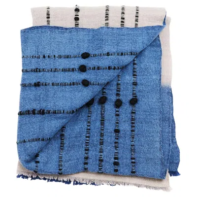 Pre-owned Studio Variously Mari Blue Gray Calming Hues Hand Woven Hand Knotted Textured Plush Merino Throw