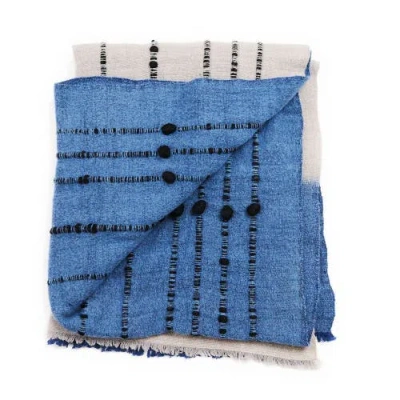 Studio Variously Mari Serene Blue Gray Calming Hues Hand Woven Hand Knotted Textured Merino Throw In Multi