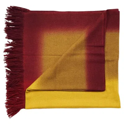 Pre-owned Studio Variously Marigold Handloom Merino Modern Artisanal Throw In Yellow Red Tones With Fringes