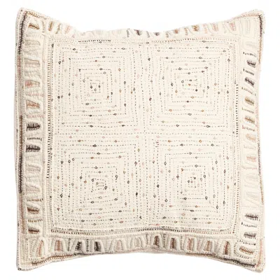 Pre-owned Studio Variously Maze Brown Pillow Cover Fully Hand Embroidered On Handwoven Organic Cotton