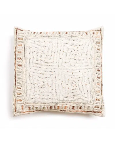 Studio Variously Maze Handwoven Hand Embroidered Organic Cotton Pillow In Orange