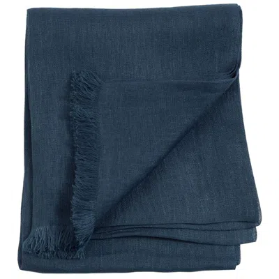 Pre-owned Studio Variously Midnight Deep Blue Classic Handwoven Modern Artisan Linen Blend Scarf