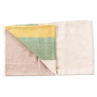 Pre-owned Studio Variously Modern Artisan Handwoven Cino Neutral Green Color Block Soft Merino Bedrunner
