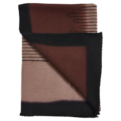 Pre-owned Studio Variously Modern Artisan Handwoven Mink Myrtle Drift Soft Merino Throw Blanket In Black