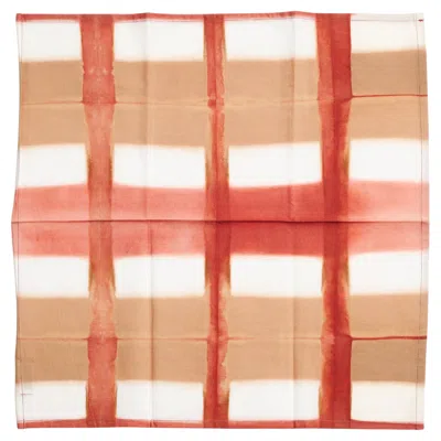 Pre-owned Studio Variously Modern Artisanal Chowk Red Geometric Print Cotton Table Napkin( Set Of 4 )