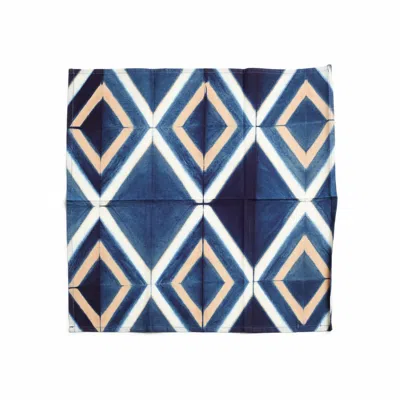 Pre-owned Studio Variously Modern Artisanal Tisa Indigo Geometric Print Cotton Table Napkin ( Set Of 4 ) In Blue