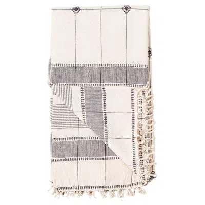 Pre-owned Studio Variously Mool Handloom King Size Bedpsread Coverlet Black & White, In Organic Cotton